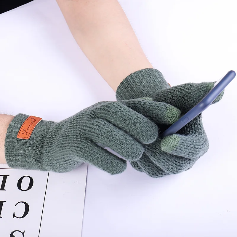 Осенне-зимние мужские вязаные перчатки с сенсорным экраном, высококачественные шерстяные однотонные перчатки, мужские варежки Простого дизайна, теплые тепловые перчатки