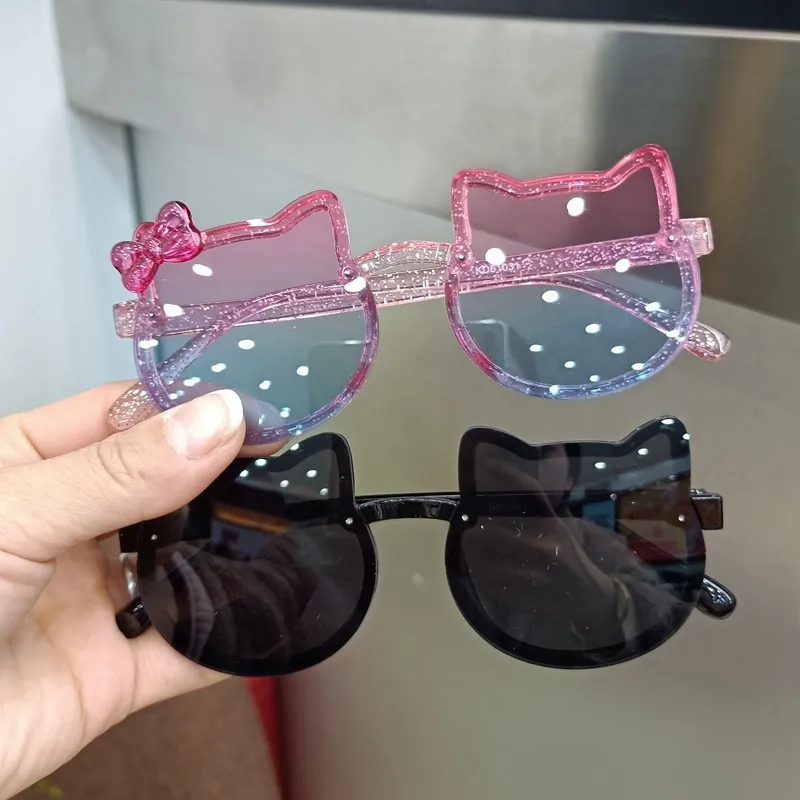 Модные летние детские Солнцезащитные очки Cute Kitty с акриловым бантом, солнцезащитные очки с защитой от ультрафиолета для маленьких девочек Classic Kids