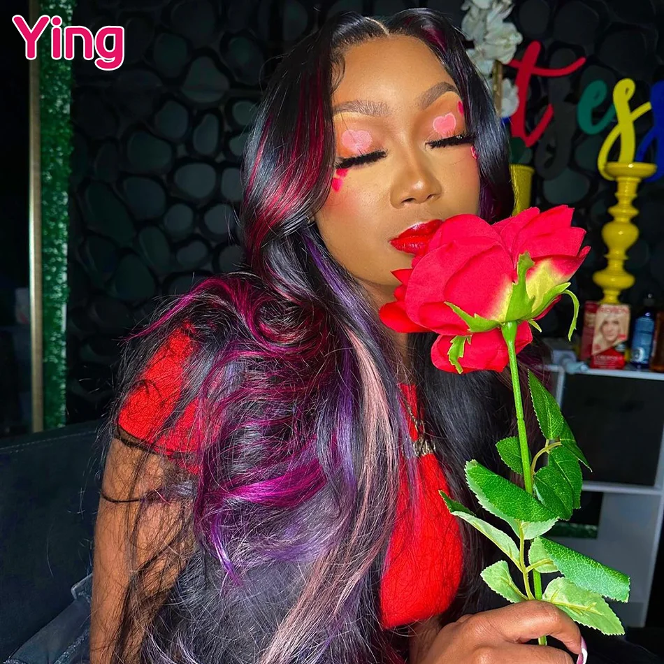Ying Hair 30-дюймовый Парик с Розовой Полосой 13x4 На кружеве 10A Человеческих Волос 13x6 На Кружеве, Предварительно ВыщИпанный 5x5 Прозрачный Парик На кружеве