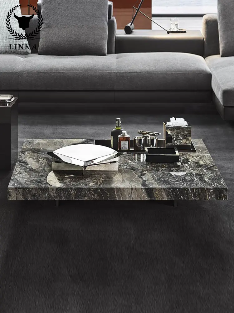 Итальянский стиль, Легкий Роскошный Квадратный Современный Дизайнерский журнальный столик из массива дерева, Небольшая квартира, Вилла, Мраморный Чайный столик
