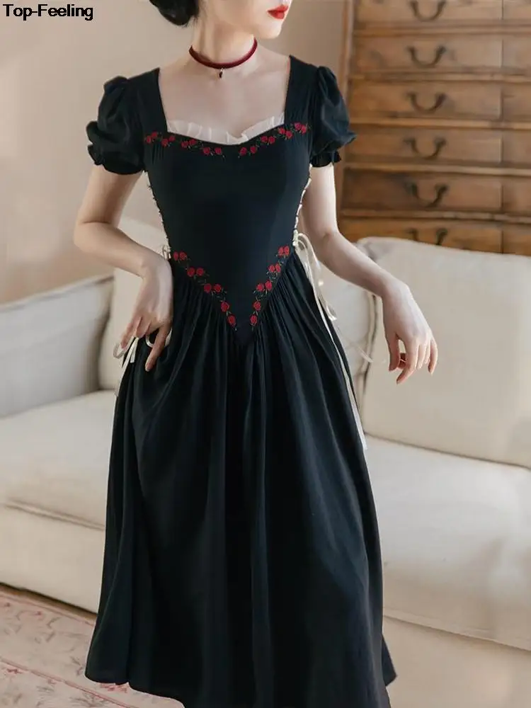 Французское винтажное Черное Тонкое вечернее платье для вечеринок, женское Элегантное бандажное платье принцессы на День рождения, вечерние платья, летняя одежда, Vestidos