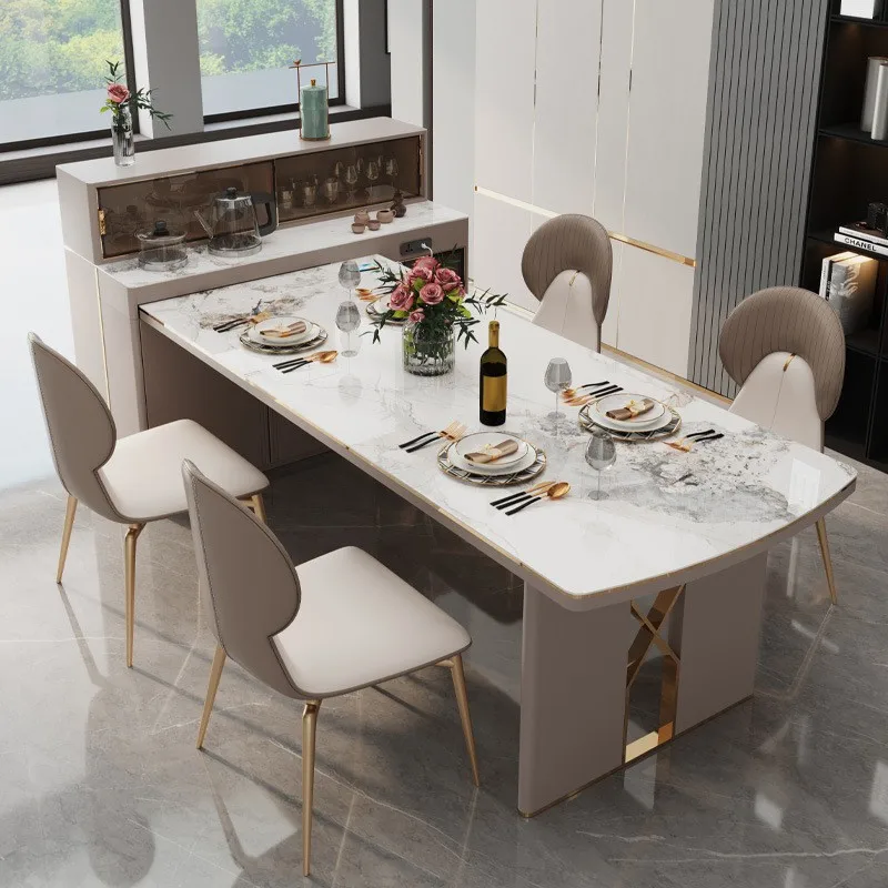 Кухонный остров с каменной плитой, обеденный стол со встроенным светом, Роскошный Современный чайный обеденный стол двойного назначения, Небольшая квартира