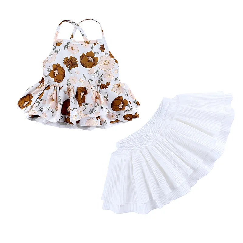 Летняя одежда для новорожденных девочек в Корейском стиле, милое Хлопковое пляжное платье без рукавов, платья принцессы + короткие комплекты из 2 предметов